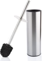 Toiletborstel met Houder - Vrijstaande Roestvrijstalen Toiletborstel inclusief 3 borstelkoppen - Gesloten Verborgen Ontwerp Wc Borstel (Zilver)