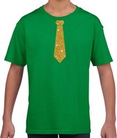 Groen fun t-shirt met stropdas in glitter goud kinderen - feest shirt voor kids 110/116