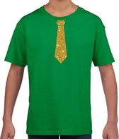 Stropdas goud glitter t-shirt groen voor kinderen XS (110-116)