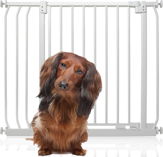 Bettacare Elite Hondenhek Assortiment, 80cm - 89cm (72 opties beschikbaar), Mat Wit, Druk Montage Hek voor Honden en Puppy's, Huisdier en Hond Barrière, Eenvoudige Installatie
