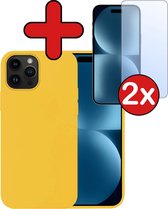 Hoesje Geschikt voor iPhone 15 Pro Max Hoesje Siliconen Case Hoes Met 2x Screenprotector - Hoes Geschikt voor iPhone 15 Pro Max Hoes Cover Case - Geel