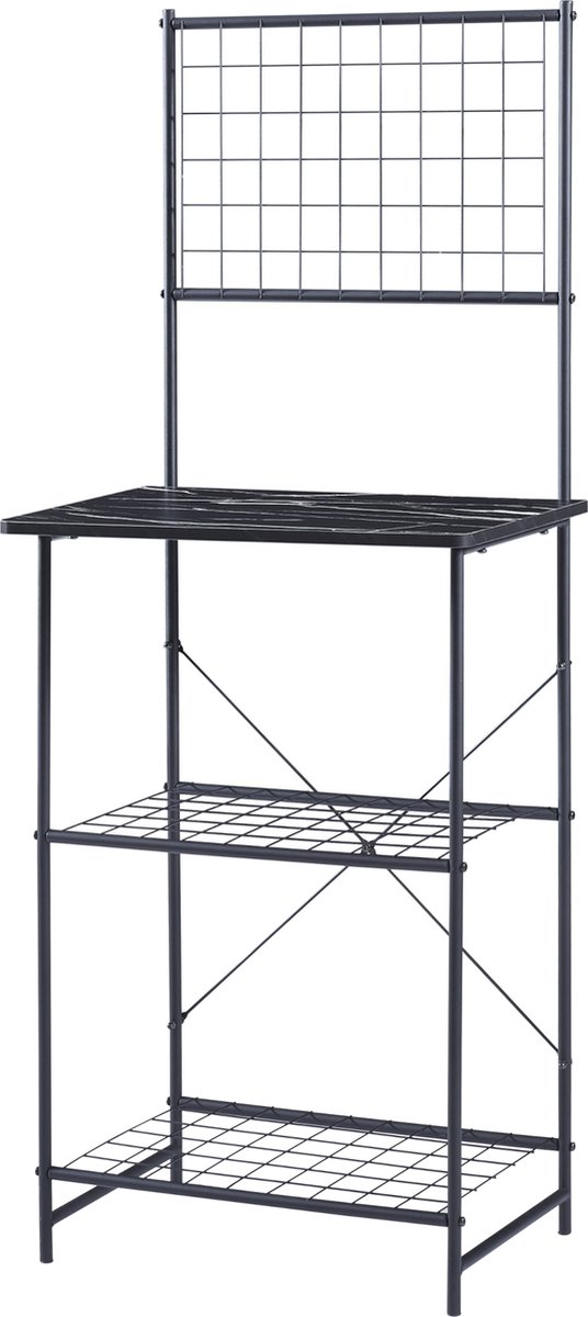 Keukenkast Nibe opbergkast 150x60x42 cm zwart en marmerlook