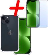 Hoes Geschikt voor iPhone 15 Plus Hoesje Shock Proof Case Hoes Siliconen Met Screenprotector - Hoesje Geschikt voor iPhone 15 Plus Hoes Cover Shockproof - Transparant