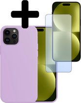 Hoesje Geschikt voor iPhone 15 Pro Hoesje Siliconen Case Met Screenprotector - Hoes Geschikt voor iPhone 15 Pro Hoes Siliconen - Lila