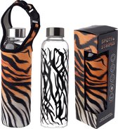 Bouteille d'eau à rayures de Tiger avec Shell souple, couvercle de protection en Verres, bouteille thermique à rayures de tigre