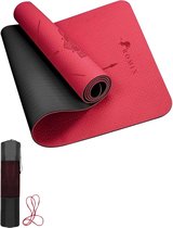 Yogamat, 6 mm dik, dubbel TPE fitnesspad met kabels en riemen, milieu, antislip yogamat voor heren, dames, fitness, pilates, meditatie, stretchen