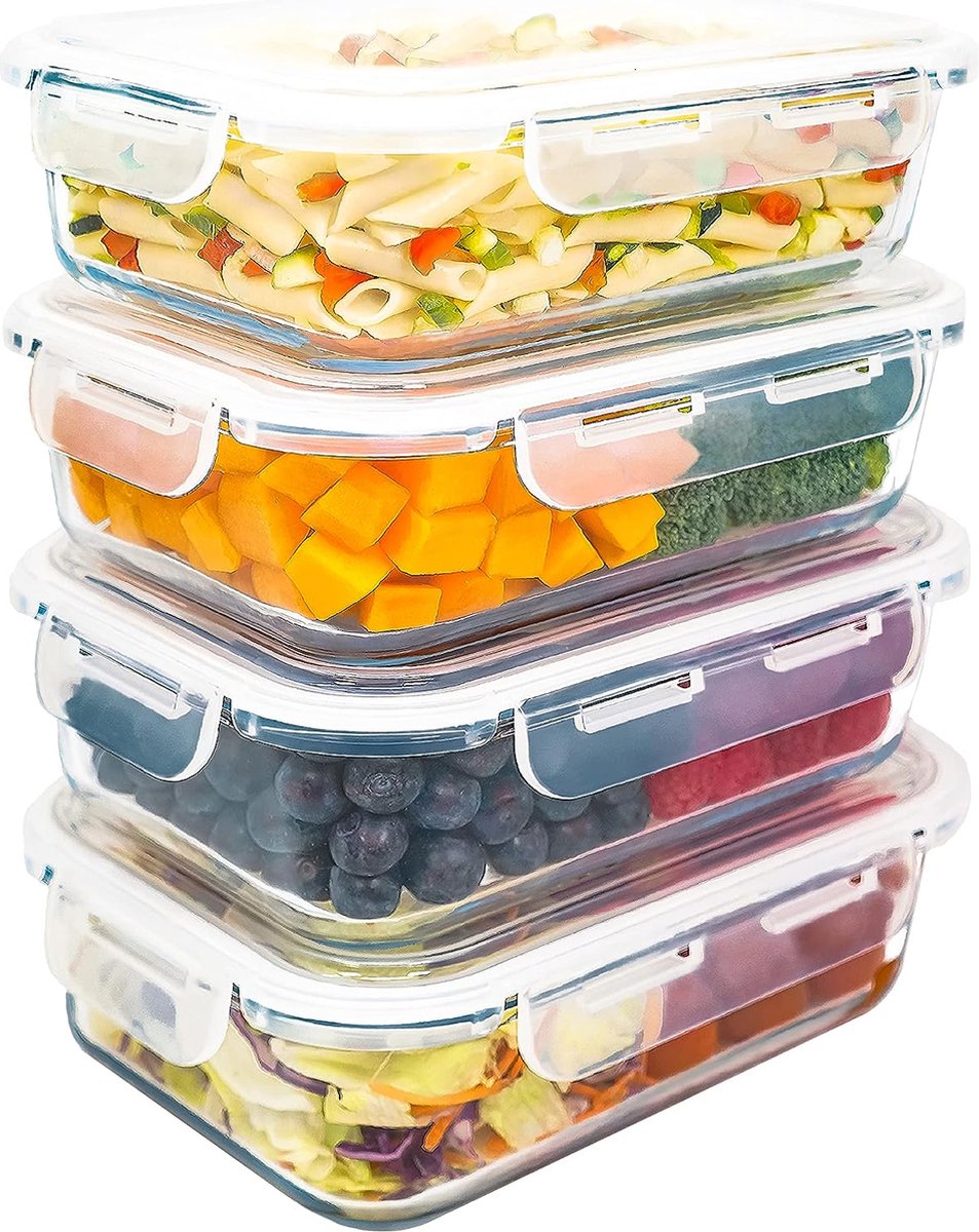 Lot De 10 Boîtes Alimentaires En Verre Hermétiques - Sans BPA, Micro-ondes, Four, Lave-vaisselle (2 Tailles)