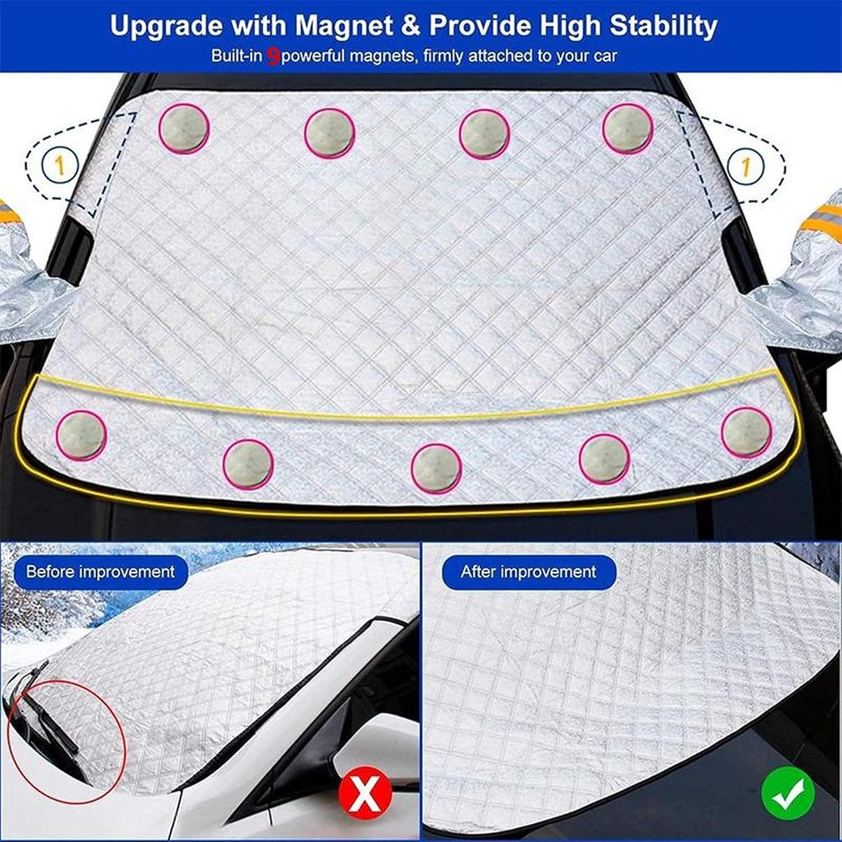  5Couches Bache Pare Brise Voiture Pare-Neige De Voiture Crochet  De Sangle Magnétique Protection Universelle De Voiture Contre Le Gel La  Neige La Glace La Pluie Et Le Soleil Pliable (Blanc)