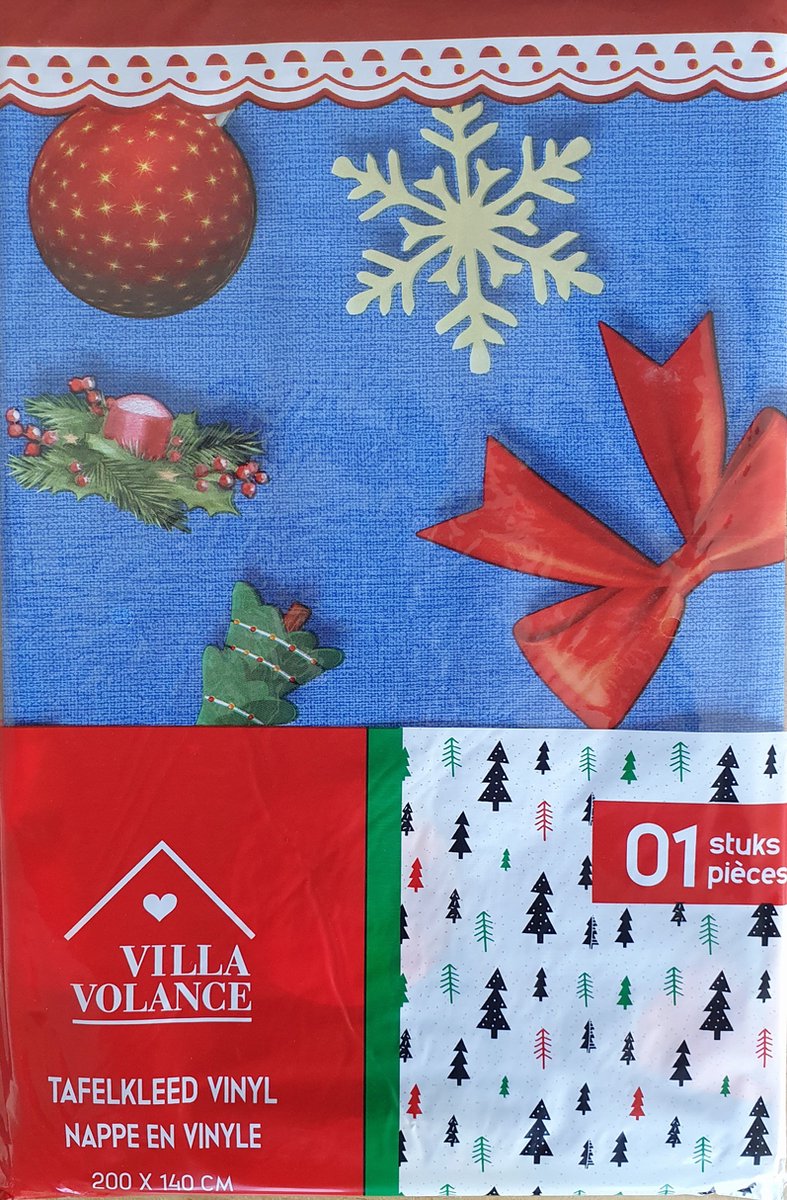 Kersttafelkleed-Feestdagen-Tafelen-Kerstballen-200x140-Afneembaar met vochtige doek kerst tafelkleed met sneeuwbal strik blauw