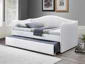 Bedbank met uitschuifbed MATHILDE - 2 x 90 x 190cm - Kunstleer - Wit L 203 cm x H 99 cm x D 101 cm