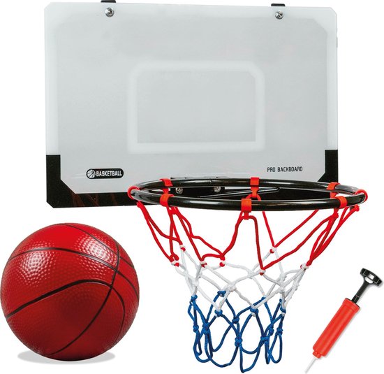 Mini basketbal set - 46x30cm - Met gratis basketbal en pomp - Basketbalring - Voor over de deur of aan de muur - Mini hoop - Mini basketbalbord - Basketball - basketbalpaal - Basketballen - Net - Basket