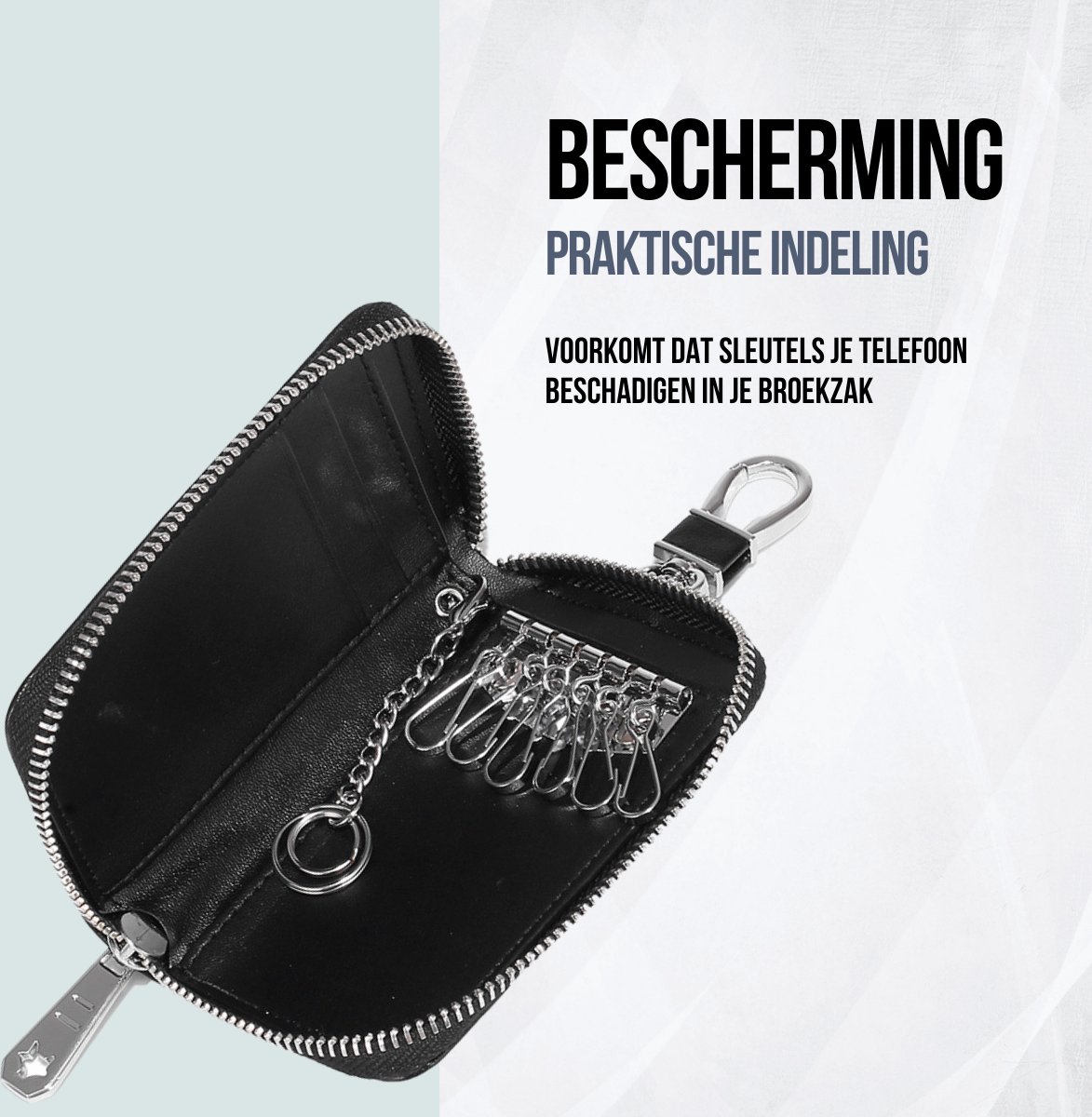 Deze praktische soepel leren sleuteletui komt altijd van pas. Er is ruimte voor