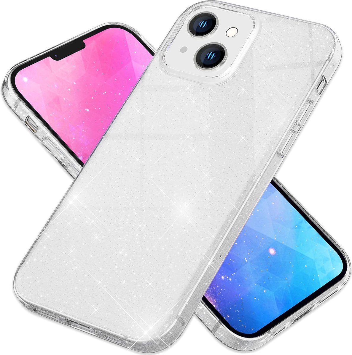 Casemania Hoesje Geschikt voor Apple iPhone 15 Plus - Zilver - Glitter Back Cover