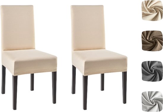 Stoelbekleding van 96% katoen en 4% elastaan, stoelhoezen in set van 2 voor stoelen en schommelstoelen (beige, set van 2)