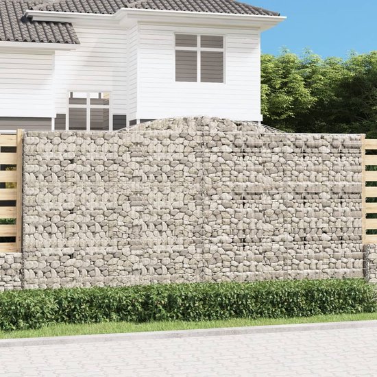 vidaXL Tuindecoratie - Schanskorf - Schanskorf gewelfd 400x50x200/220 cm gegalvaniseerd ijzer - Gabionmuur - Ijzeren Schanskorf - Tuingrens