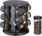 Carrousel à épices Relaxdays noir - acier inoxydable - aspect marbre - 12 pots - étagère à épices rotative