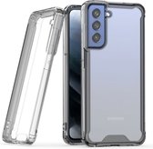 Podec Hoesje geschikt voor Samsung Galaxy S21 FE Zwart en Doorzichtig Telefoonhoesje - Anti-Shock Case Cover met 1x Screenprotector