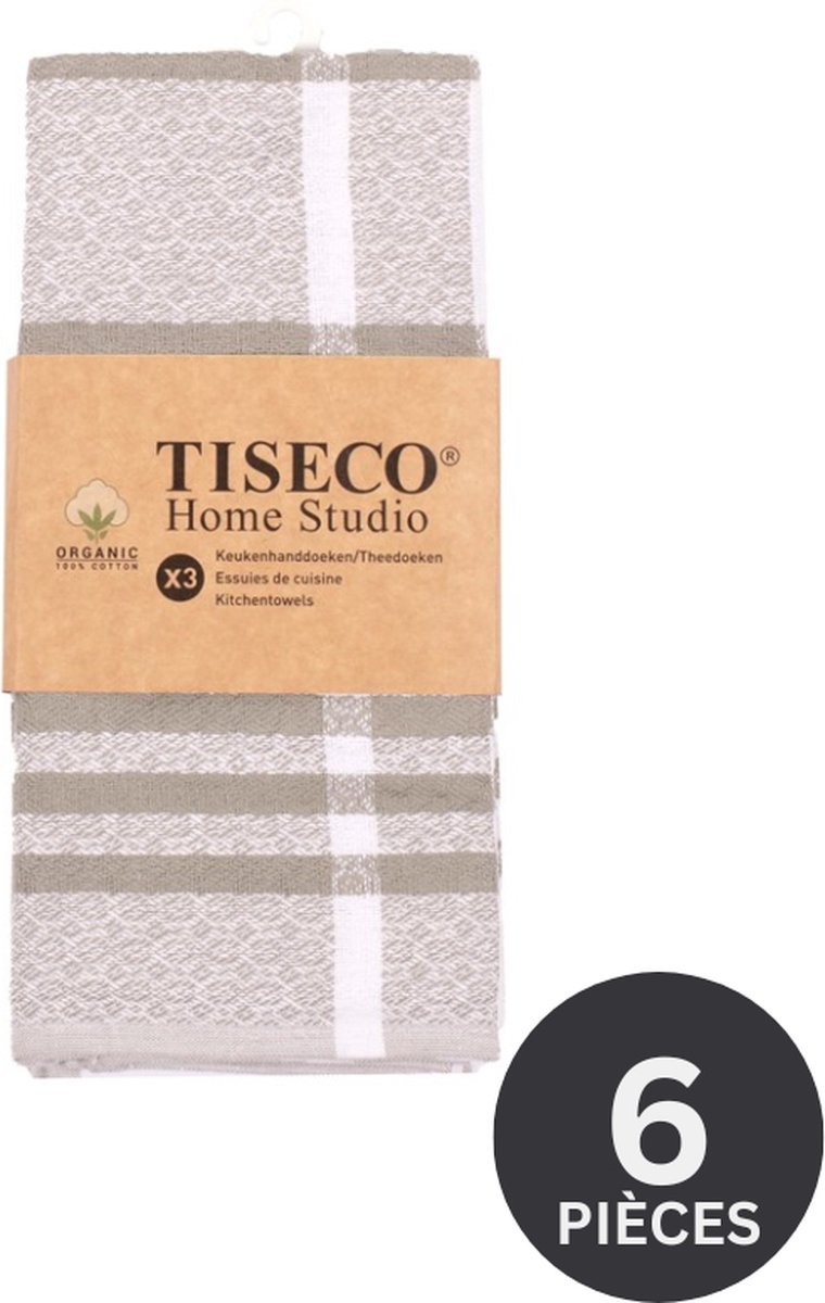 Set of 3 kitchen towels, organic cotton, 50x70 cm, Beige - Tiseco