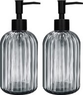 2 stuks glazen zeepdispensers met zwarte pomp, 400 ml navulbare pompdispenser voor keuken, badkamer, wasruimte, vloeibare glazen fles voor afwasmiddel, shampoo, spoeling