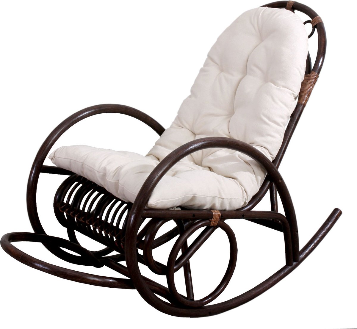 MCW Schommelstoel -C40 rotan fauteuil bruin ~ wit kussen