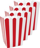 Partydeco Popcorn/snoep bakjes - 36x - rood gestreept - 7 x 7 x 12 cm - feest uitdeel bakjes