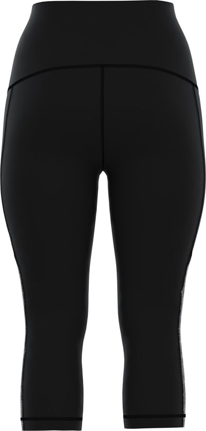 Zwarte driekwart sportlegging met een horizontale mesh-strook aan de onderkant van de zijkant.
