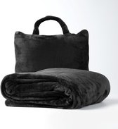 Textino - TESSA - Plaid to Go - Deken & Kussentje in één - 130x150 cm - Raven - ideaal voor onderweg - opvouwbaar tot handig tasje