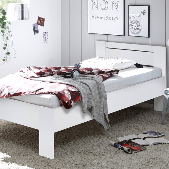Lit simple Sartre 90x200 - blanc - Bega Polpower - Lits pour adolescents - Blanc - Panneaux de particules - Lits pour adolescents