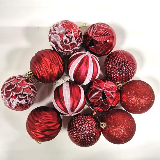 Lot De 12 Boules De Noël En Velours Bordeaux Floquées – Diamètre 6 Cm – Ornements Luxe Pour Sapin, Mariage, Décoration