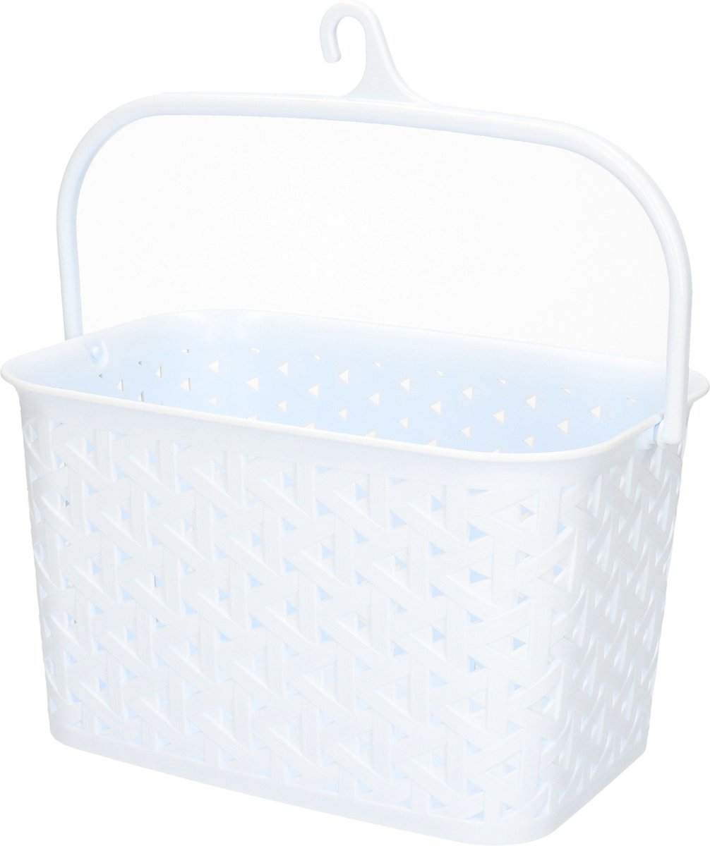 Goedkoopste Plasticforte Wasknijpers ophang mandje aan haak - 23 x 17 x 13 cm - wit - gevlochten kunststof