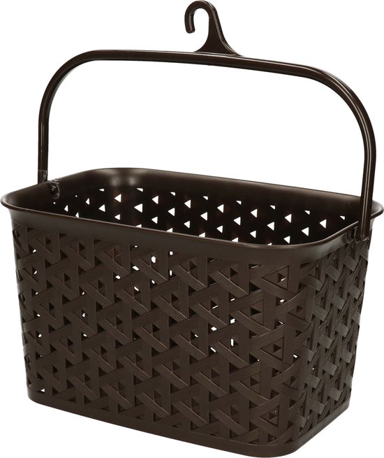 Plasticforte Épingles à linge panier suspendu sur crochet - 23 x 17 x 13 cm - marron foncé - plastique tressé
