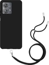 Cazy Soft TPU Telefoonhoesje met Koord - geschikt voor Motorola Edge 40 Neo - Toestel Hoesje met Koord - Zwart