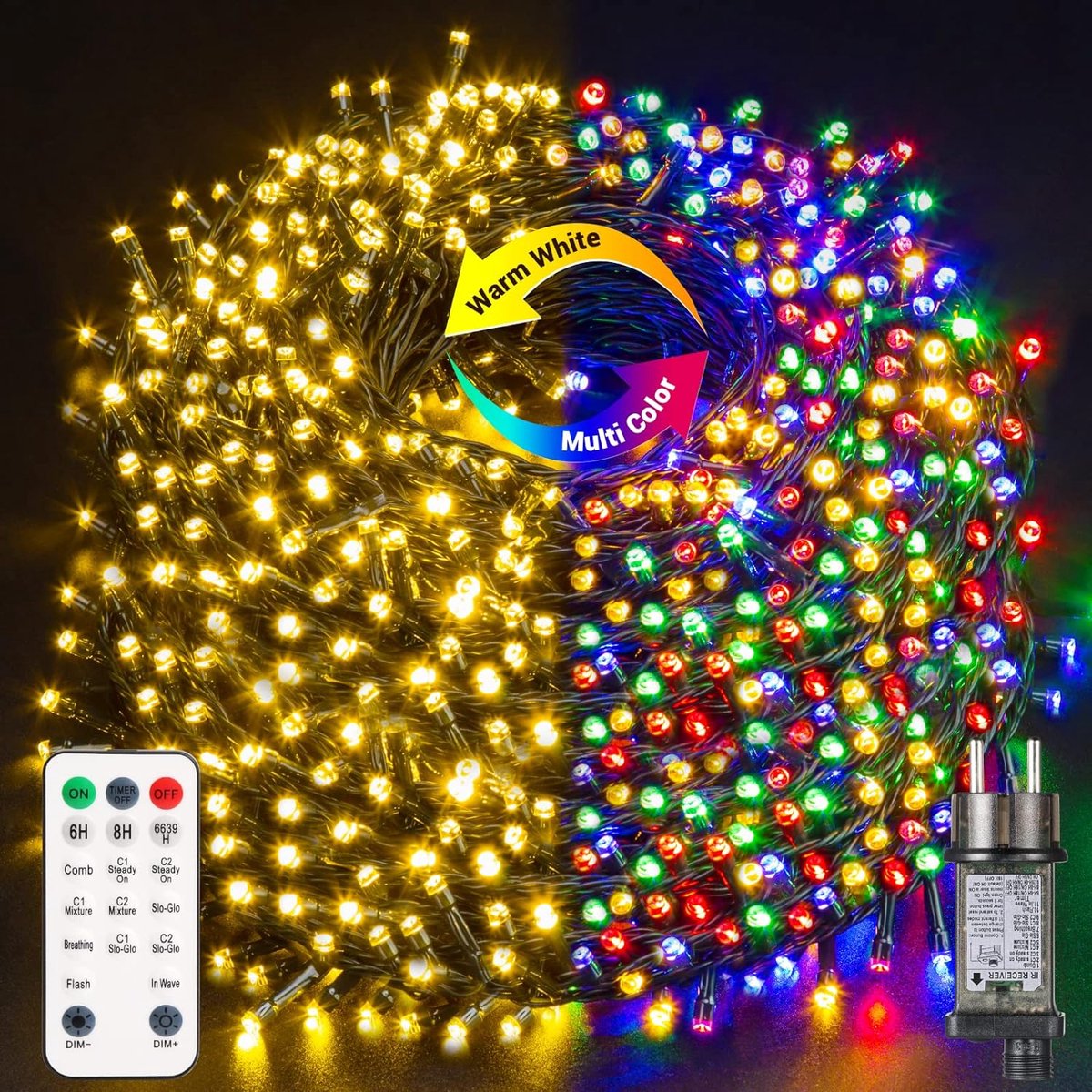 Guirlande Lumineuse Extérieur 25 m 1000 LED Blanc froid et 8 jeux de  lumière