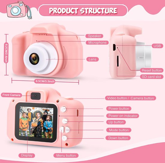 Appareil Photo pour Enfants, 2.0 Pouces Enfant Appareil Photo Numérique,  Appareil Photo Numerique Jouet pour Enfant Cadeau Jouet avec 32G  Carte/1080P HD/Coque en Silicone Résistant aux Chocs Rose : : Jeux  et