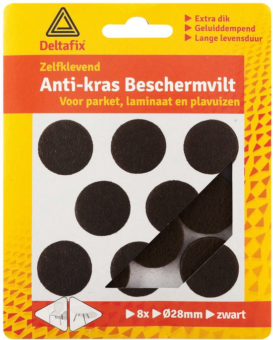 Deltafix Anti-krasvilt - 8x - zwart - 28 mm - rond - zelfklevend - meubel beschermvilt