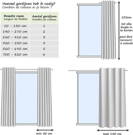 Rideau voilage transparent avec ruban plissé - 140x270cm - Blanc - HOOMstyle