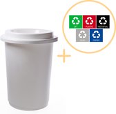 Plafor Eco Bin Ronde Prullenbak voor afvalscheiding - 50L – Wit - Inclusief 5-delige Stickerset - Afvalbak voor gemakkelijk Afval Scheiden en Recycling - Afvalemmer - Vuilnisbak voor Huishouden, Keuken en Kantoor - Afvalbakken - Recyclen