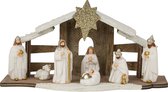 IKO Complete verlichte kerststal - met beelden - wit - L28 x H15 cm