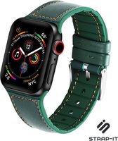 Strap-it Leren hybrid horlogeband - Geschikt voor Apple Watch bandje - Series 1/2/3/4/5/6/7/8/9/SE - Groen - bandje leer / siliconen met gespsluiting - Lederen iWatch bandje voor maat: 38 mm 40 mm 41 mm