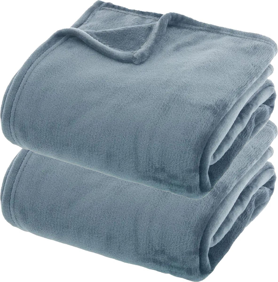 Atmosphera fleece dekens/fleeceplaids - 2x - ijsblauw - 180 x 230 cm - polyester - Molton Bankdeken