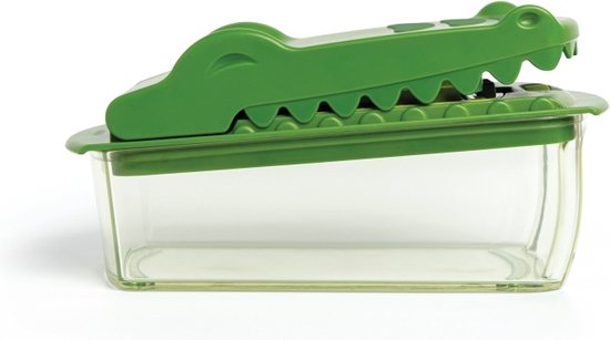 Groene krokodillen snijder met transparante opvangbak.