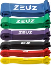ZEUZ 6 Stuks Weerstandsbanden Elastieken Set voor Fitness & CrossFit – Resistance Stretch Power Bands voor Pull Ups, Krachttraining & Stretching – Elastiek – Geel, Rood, Zwart, Paars, Groen & Blauw