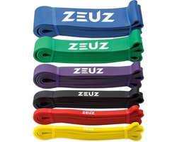 ZEUZ 6 Stuks Weerstandsbanden Elastieken Set voor Fitness & CrossFit – Resistance Stretch Power Bands voor Pull Ups, Krachttraining & Stretching – Elastiek – Geel, Rood, Zwart, Paars, Groen & Blauw