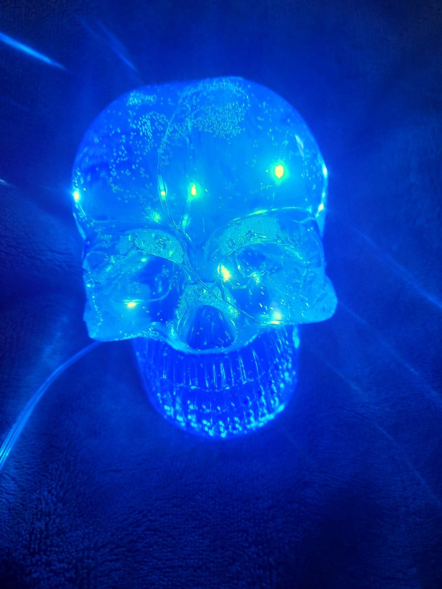 halloween, doodshoofd lampje, blauw