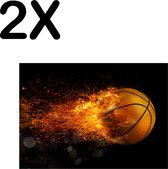 BWK Textiele Placemat - Vlammende Basketball - Set van 2 Placemats - 40x30 cm - Polyester Stof - Afneembaar