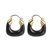 The Jewellery Club - Nina earrings black - Oorbellen - Dames oorbellen - Stainless steel - Goud - Zwart - 3,2 cm