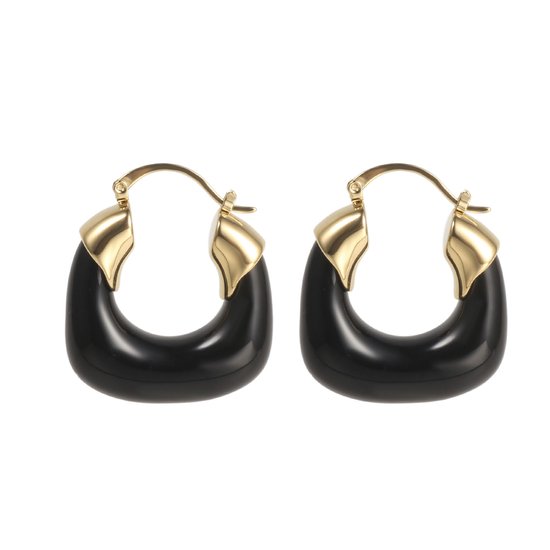 The Jewellery Club - Nina earrings black - Oorbellen - Dames oorbellen - Stainless steel - Goud - Zwart - 3,2 cm