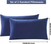 Lot de 2 taies d'oreiller de taille standard, 74 × 48 cm, taies d'oreiller en coton doux et respirant, couleur pure, avec fermeture enveloppe (bleu foncé)