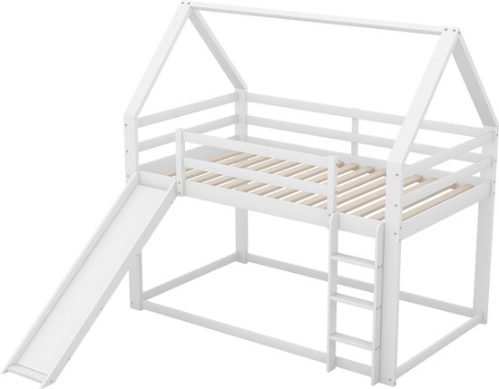 Lit superposé Merax 90 x 200 cm - Lit mezzanine avec toboggan et Ladder - Lit pour Enfants - Wit