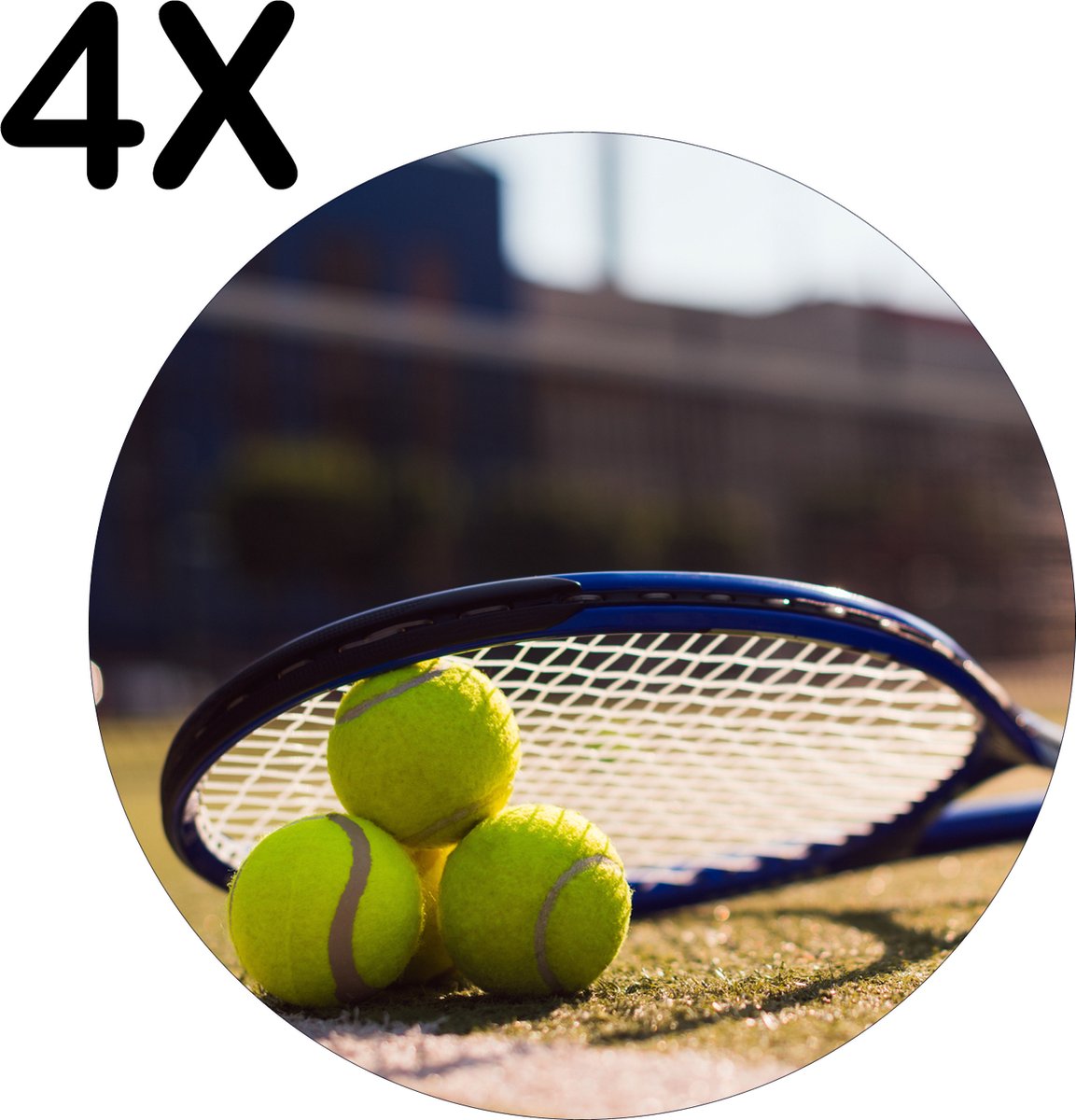 BWK Luxe Ronde Placemat - Tennisballen Onder Tennis Racket - Set van 4 Placemats - 50x50 cm - 2 mm dik Vinyl - Anti Slip - Afneembaar
